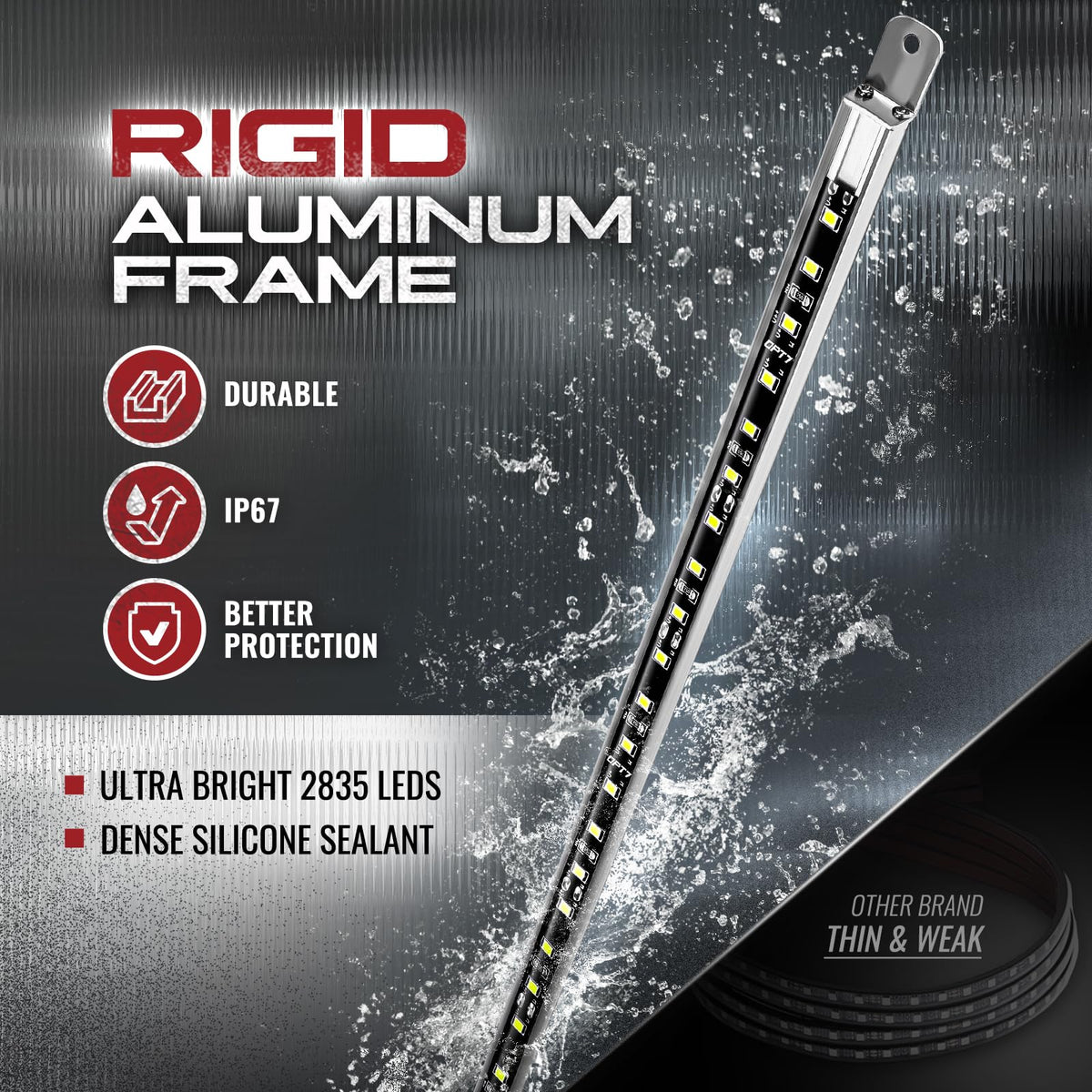 OPT7 Aura aluminum light bar close-up highlighting durable housing and heat dissipation