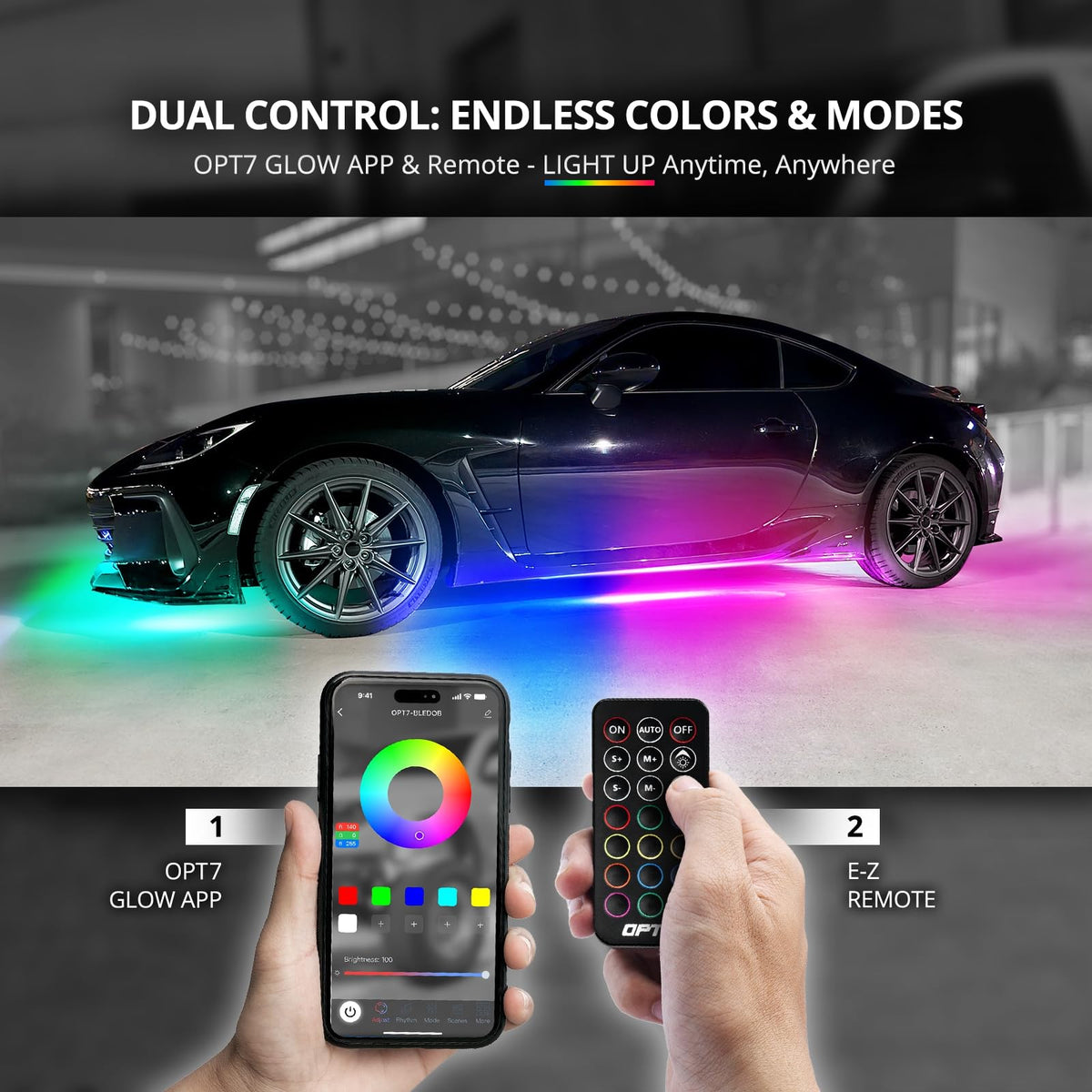 OPT7 close-up of RGB-IC LED strip pixels for vivid color effects