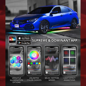 OPT7 installed under a car demonstrating durable underglow lighting