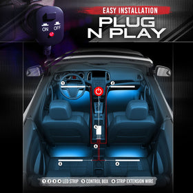 OPT7 footwell lighting lifestyle shot showing color impact and mood