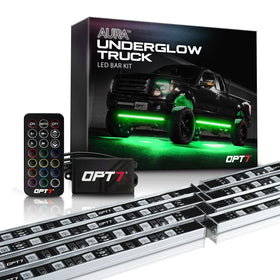 OPT7 Aura front view showing full four-bar underglow for visibility