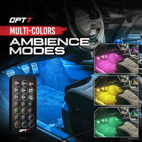 OPT7 strip mounted under dash illustrating neat installation and ambiance