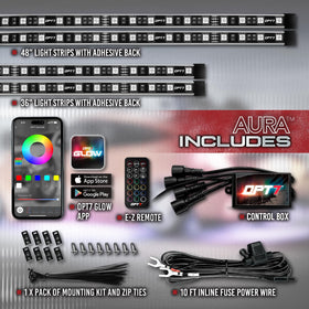 OPT7 Aura unboxed kit showing included hardware and ready-to-install benefit