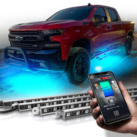OPT7 Aura Pro front view showing four aluminum LED bars and bright colors