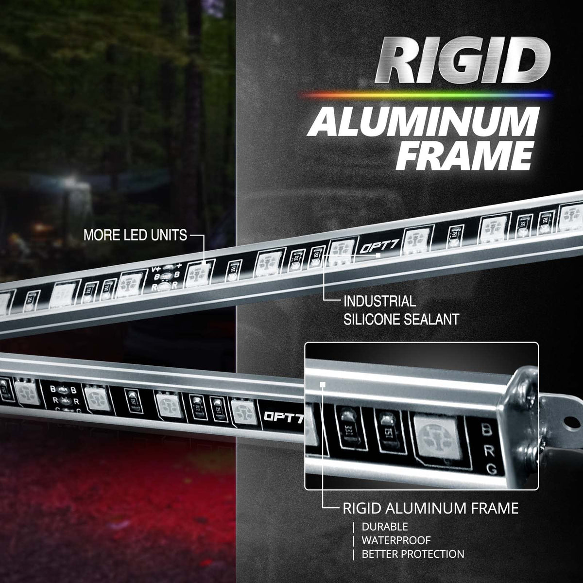 OPT7 Aura Pro mounted under a truck demonstrating underglow visibility