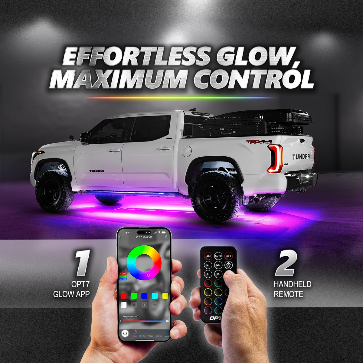 OPT7 Aura Pro lights pulsing to music illustrating dynamic sync effect