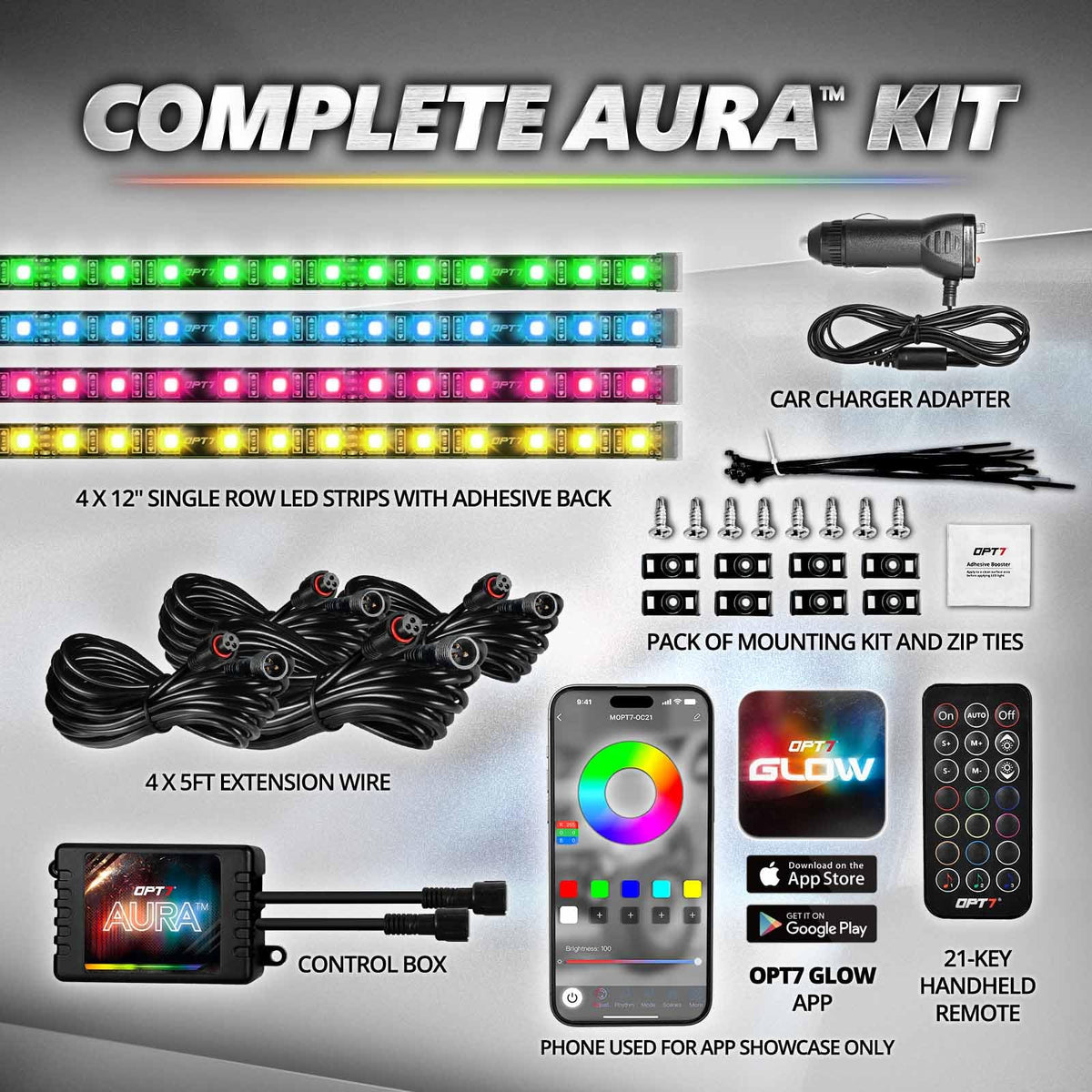 OPT7 lights pulsing to music demonstrating music-sync for lively in-car ambiance