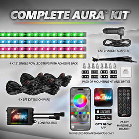 OPT7 lights pulsing to music demonstrating music-sync for lively in-car ambiance