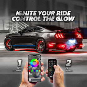 OPT7 phone app control screen displaying music-sync and color selection