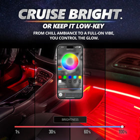 OPT7 handheld remote next to phone displaying app for instant color control