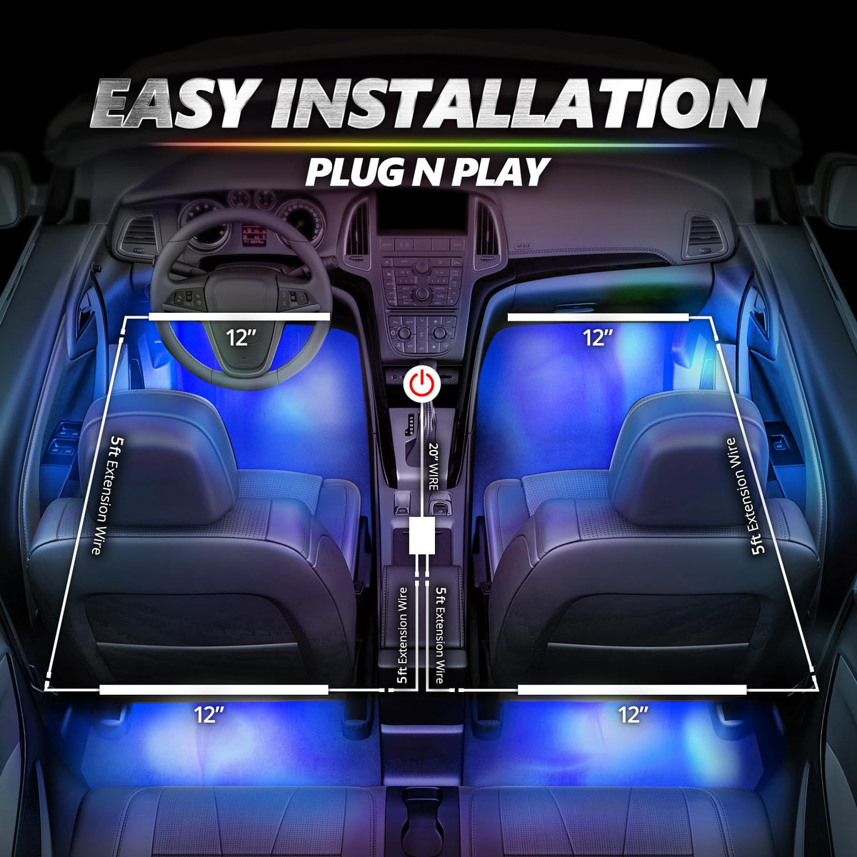 OPT7 LED strips tucked under seat illustrating flexible placement and neat routing