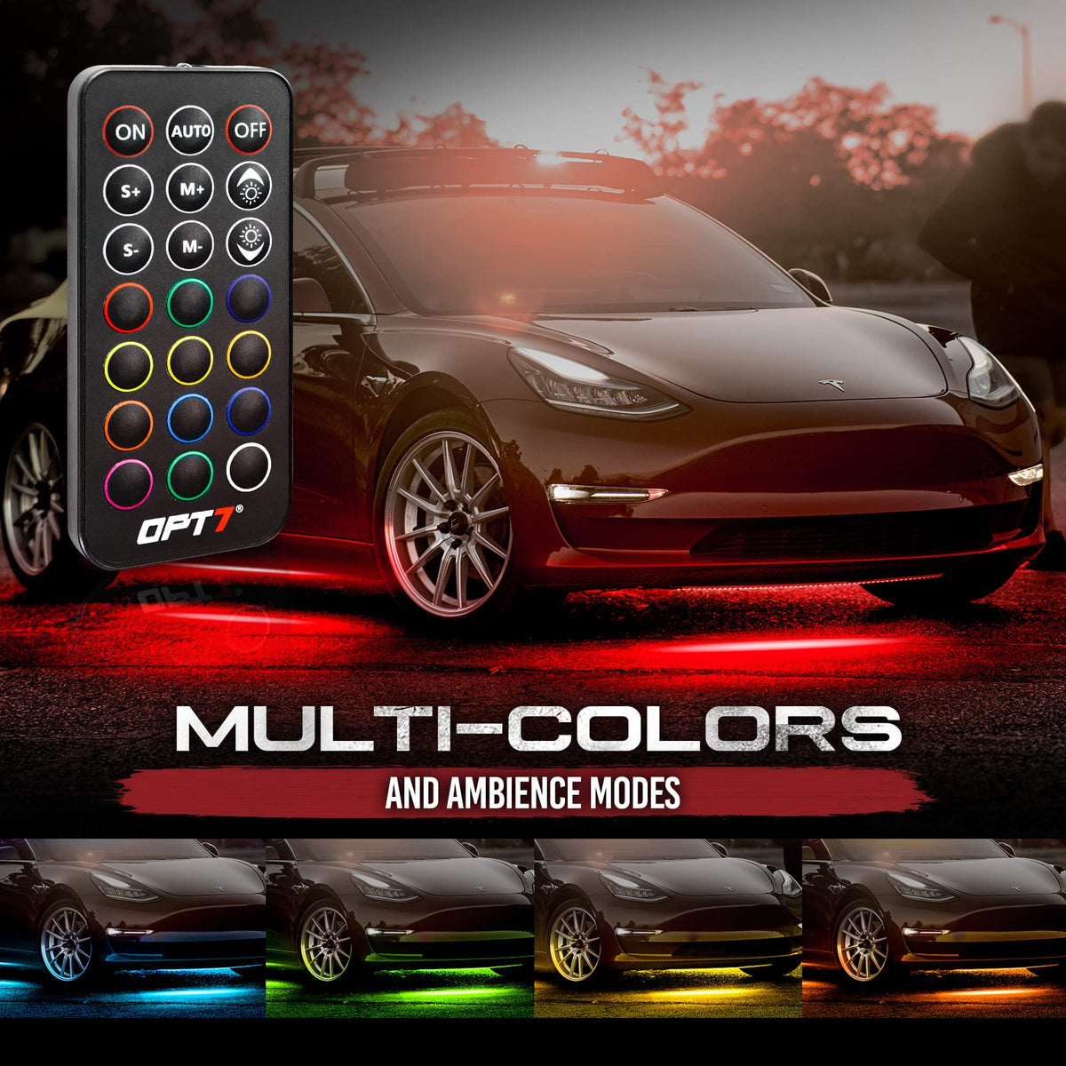 OPT7 Aura remote and phone app screen showing simple color control benefit