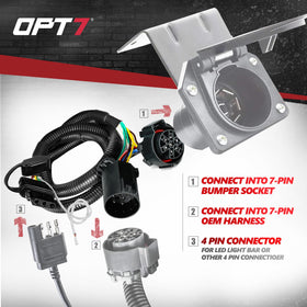OPT7 harness plugged into vehicle USCAR socket demonstrating quick installation
