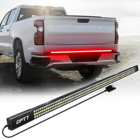 OPT7 tailgate light bar front view showing clean profile and improved visibility