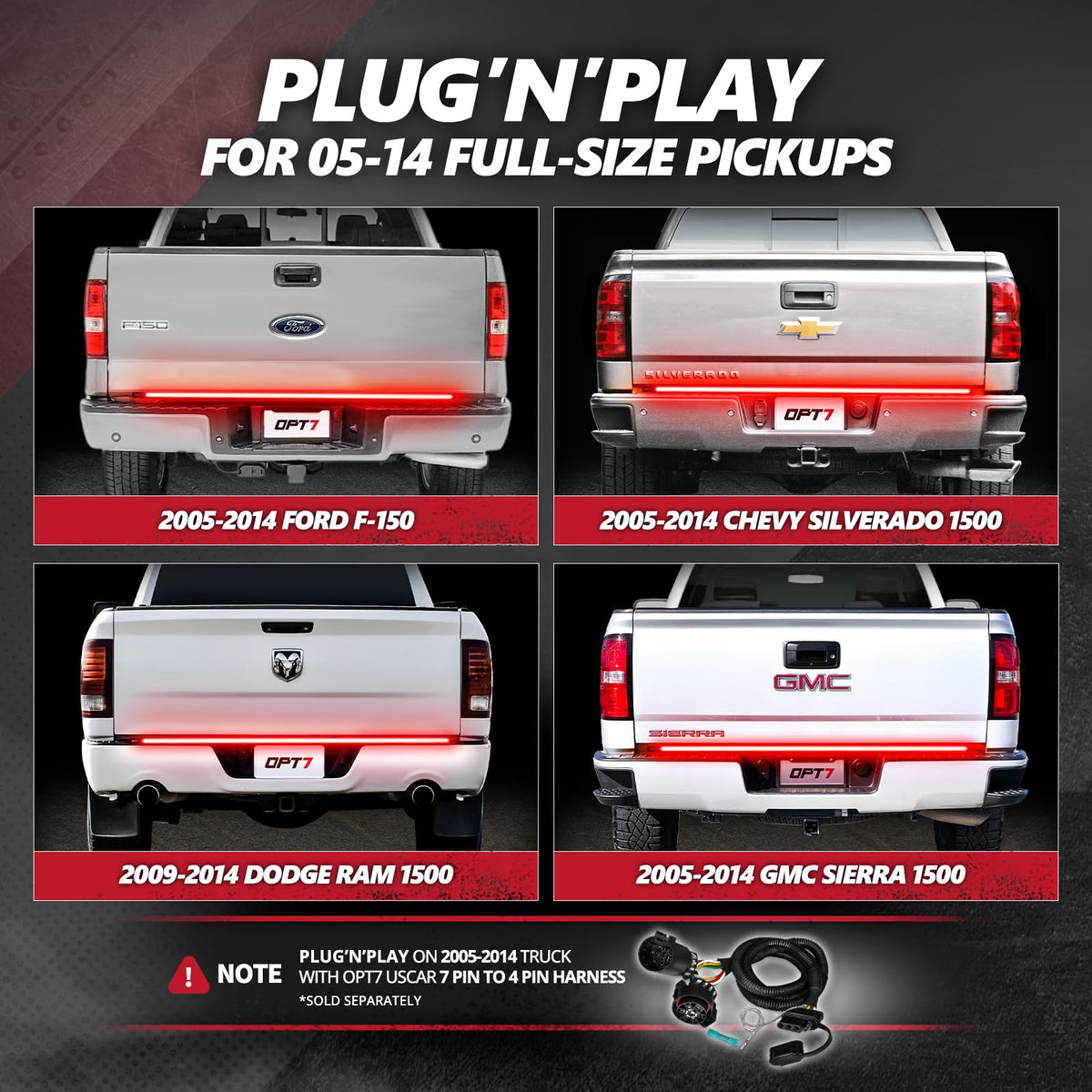 OPT7 tailgate light bar mounted on truck demonstrating integrated appearance