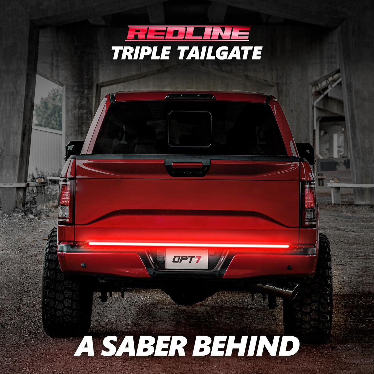 OPT7 tailgate light bar nighttime visibility demo showing bright rear signaling