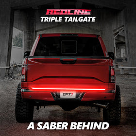 OPT7 tailgate light bar nighttime visibility demo showing bright rear signaling