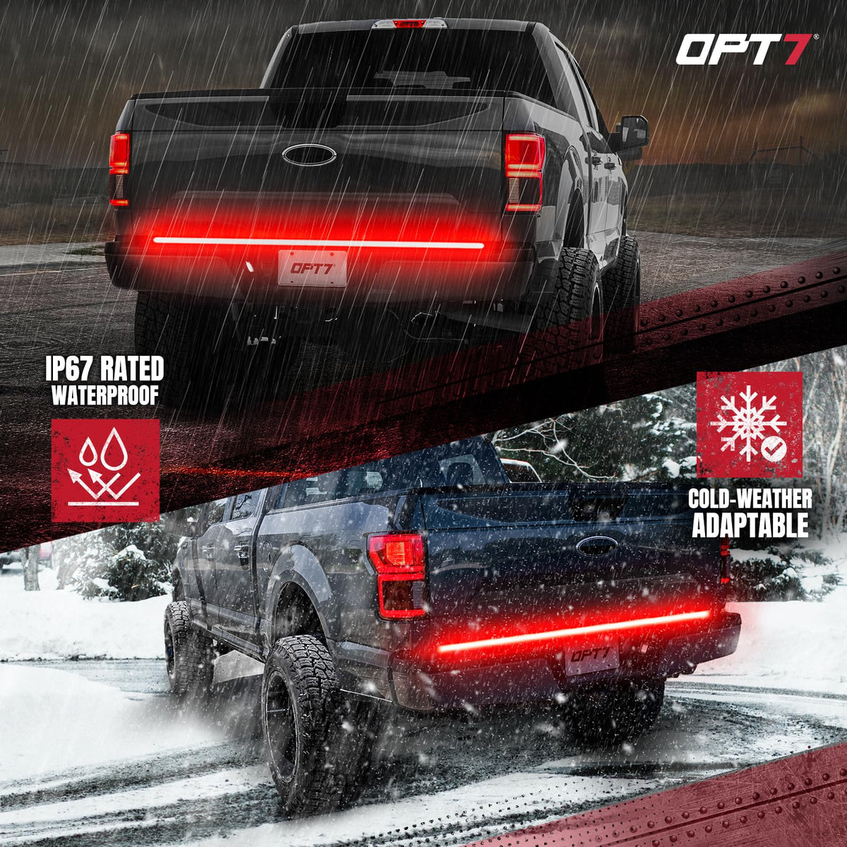 OPT7 tailgate light bar scale comparison with ruler showing 60-inch length
