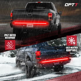 OPT7 tailgate light bar scale comparison with ruler showing 60-inch length