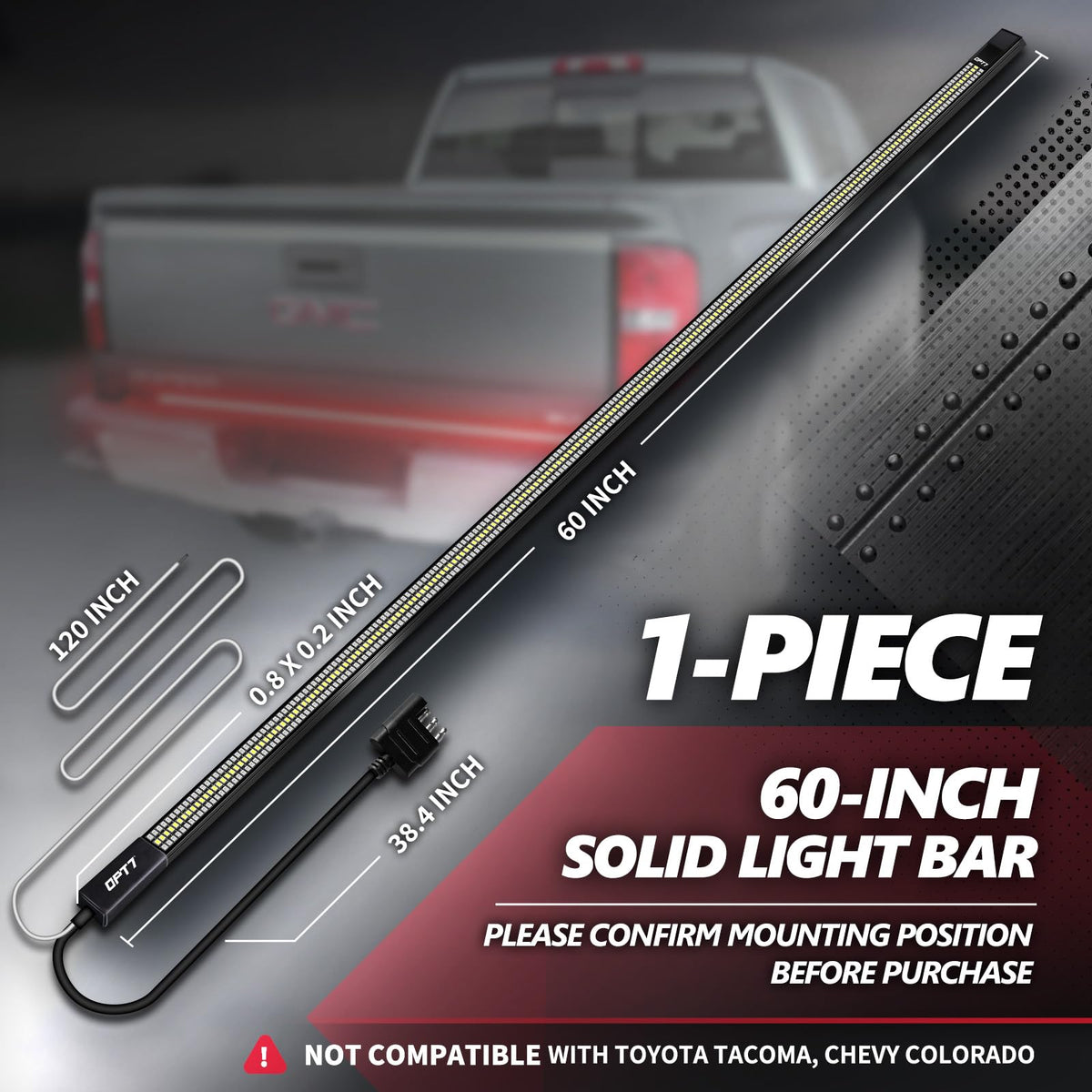 OPT7 tailgate light bar side profile illustrating slim design and durability