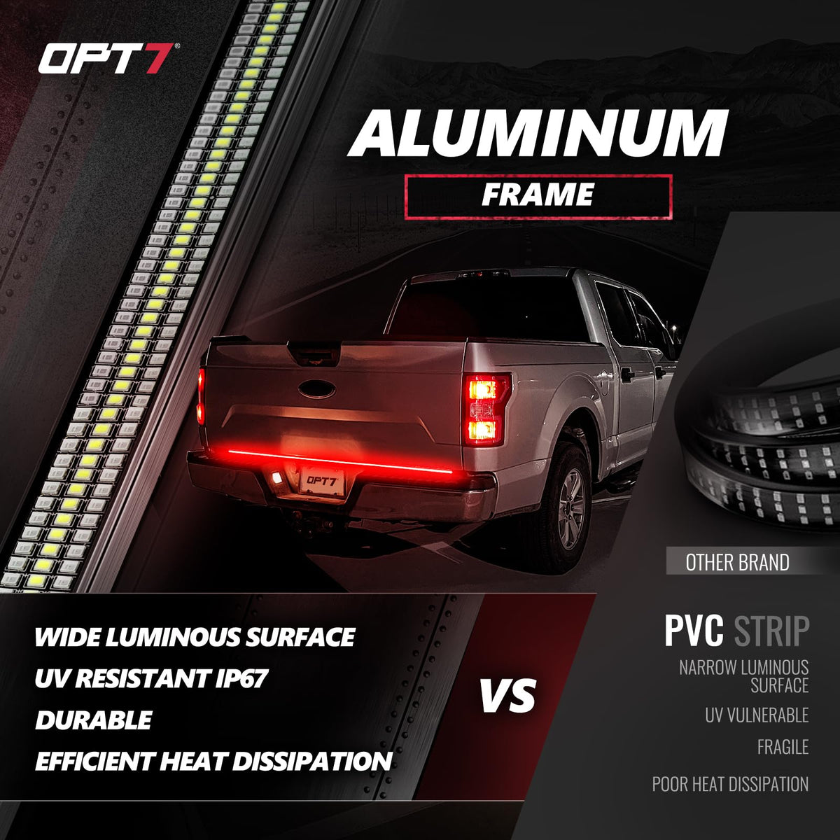 OPT7 tailgate light bar wiring harness connection showing simple plug-and-play benefit