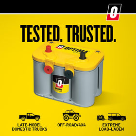 OPTIMA YELLOWTOP top label close-up highlighting specs and quick identification benefit