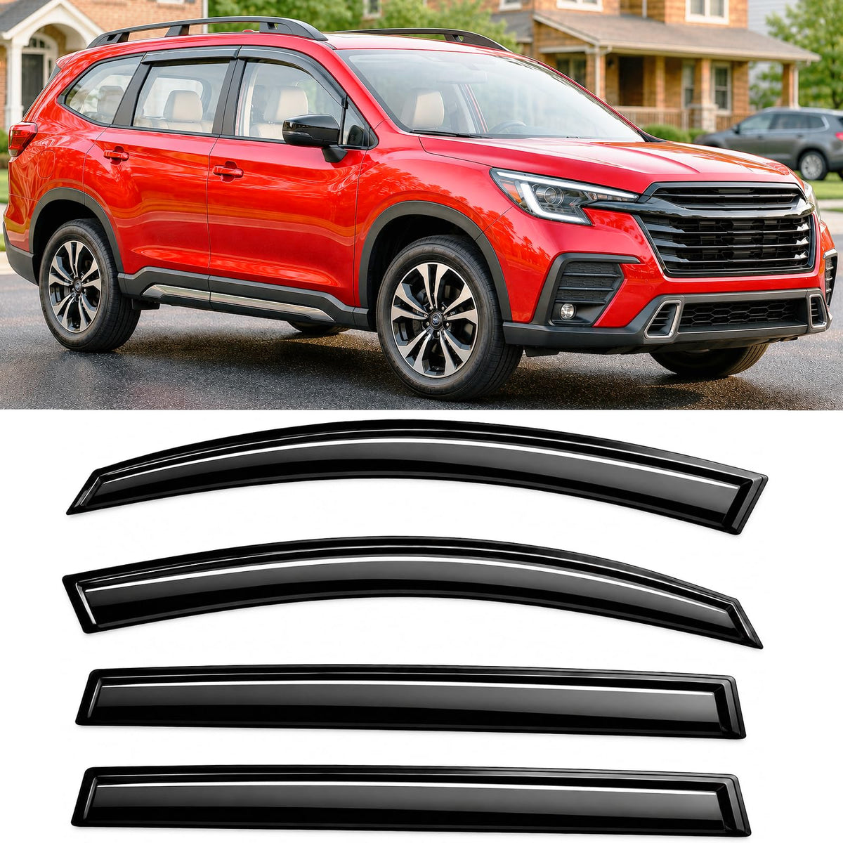 Optimal Co front installed visors on Subaru Ascent showing sleek styling benefit