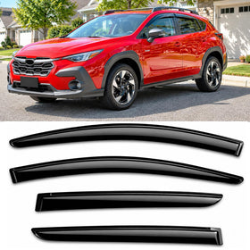 Optimal Co front view installed on Subaru showing improved style and rain protection