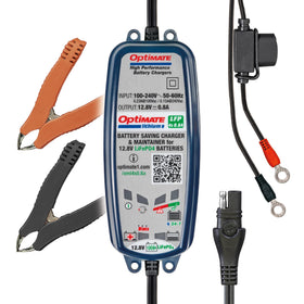 OptiMATE Lithium front view showing compact charger housing and ports for reliable maintenance