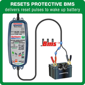 OptiMATE Lithium LED indicators displaying charge, recovery, and full-status for clear monitoring