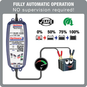 OptiMate LED indicators lit showing status and easy-to-read diagnostics