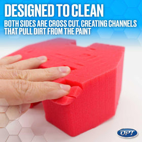 Optimum Big Red Sponge pointed end cleaning mirror showing precise access benefit