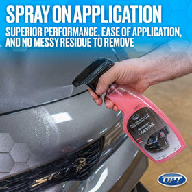 Close-up of Optimum Car Wax liquid texture highlighting smooth spreadability