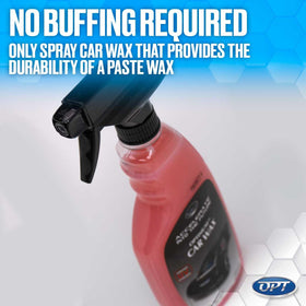 Optimum Car Wax spraying onto panel demonstrating quick application benefit