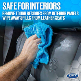 Optimum Power Clean wiping leather seat to remove spills and preserve texture