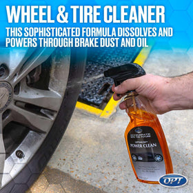 Optimum Power Clean spraying on car fender to remove bugs and tar effectively