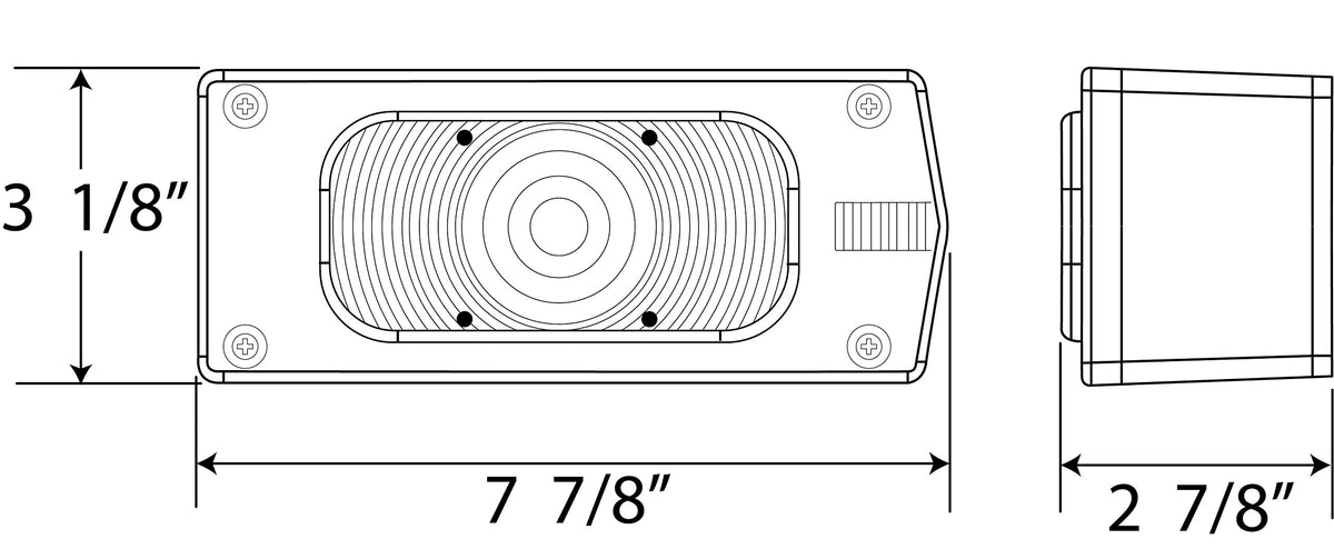 Optronics tail light beside ruler for scale, compact low-profile fit benefit