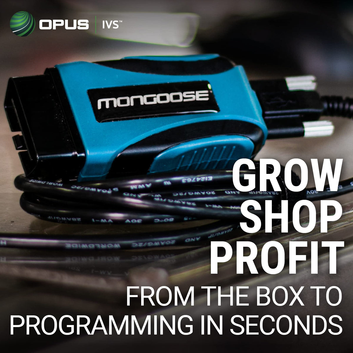 Opus IVS Mongoose-Plus with laptop showing ToolBox3 and streamlined reprogramming workflow
