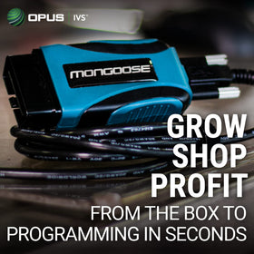 Opus IVS Mongoose-Plus with laptop showing ToolBox3 and streamlined reprogramming workflow