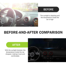 Opuweiy installed on windshield inside car demonstrating cool cabin and UV protection benefit