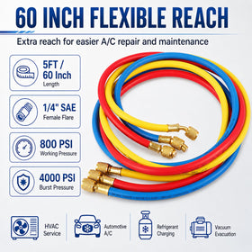 Oralys hose connected to car AC manifold demonstrating easier access in engine bays