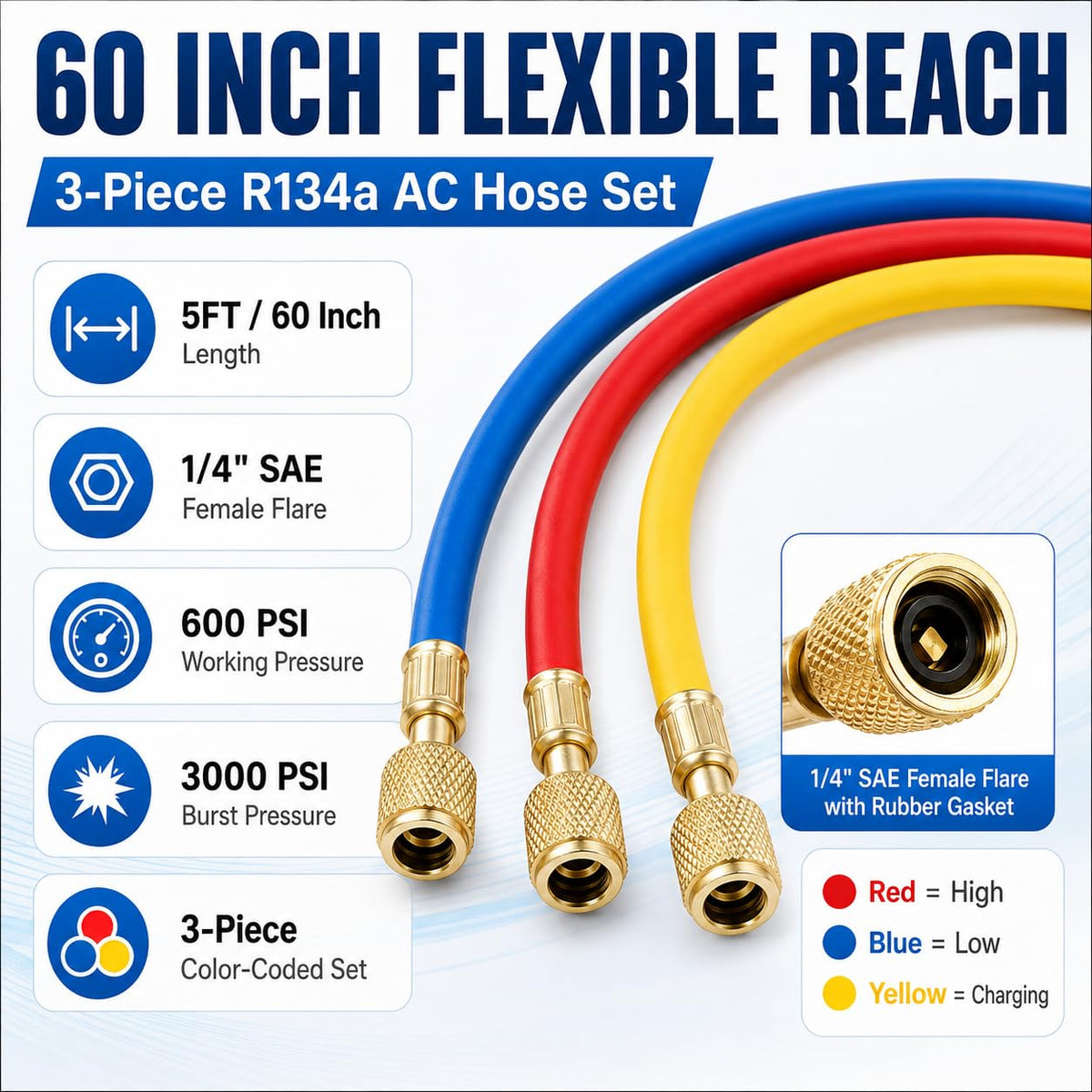 Oralys 60-inch hose held by hand illustrating long reach and flexible handling