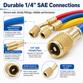 Oralys hoses attached to a manifold gauge demonstrating easy system hookup