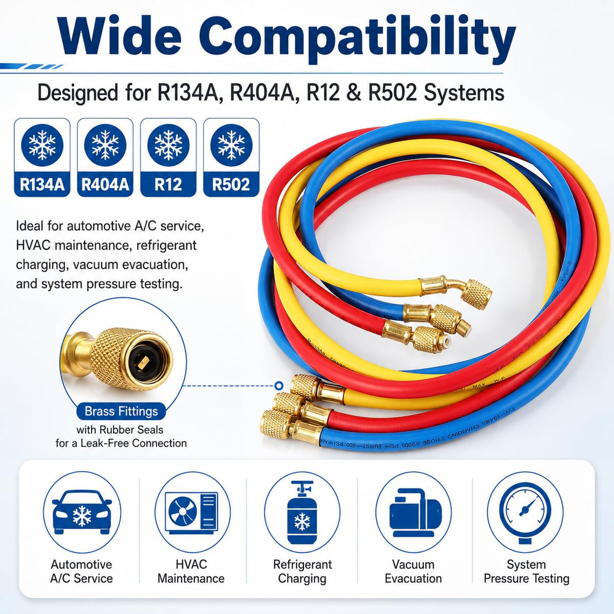 Oralys yellow service hose connected to refrigerant cylinder for charging convenience