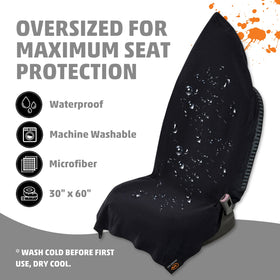 Orange Mud seat protector in car showing clean upholstery benefit