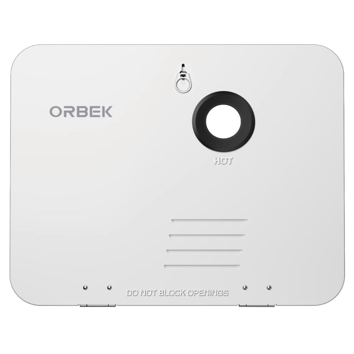 Orbek front access door white showing clean exterior and easy access