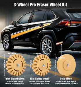 OrbitShell three rubber wheels laid out to show different profiles for control