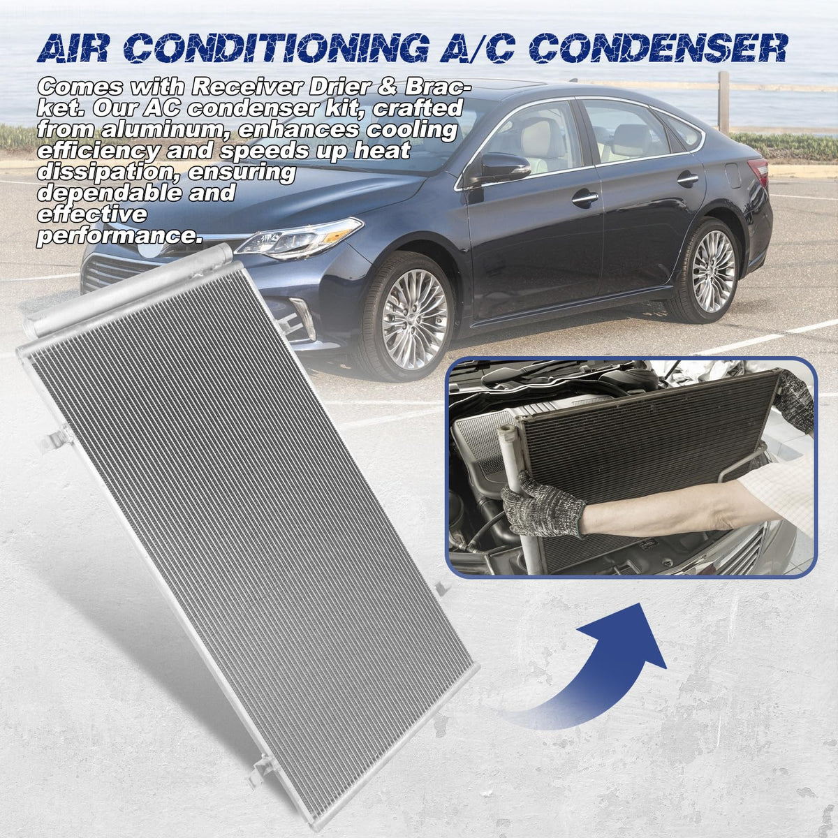 Orceed condenser installed in engine bay demonstrating direct-fit convenience