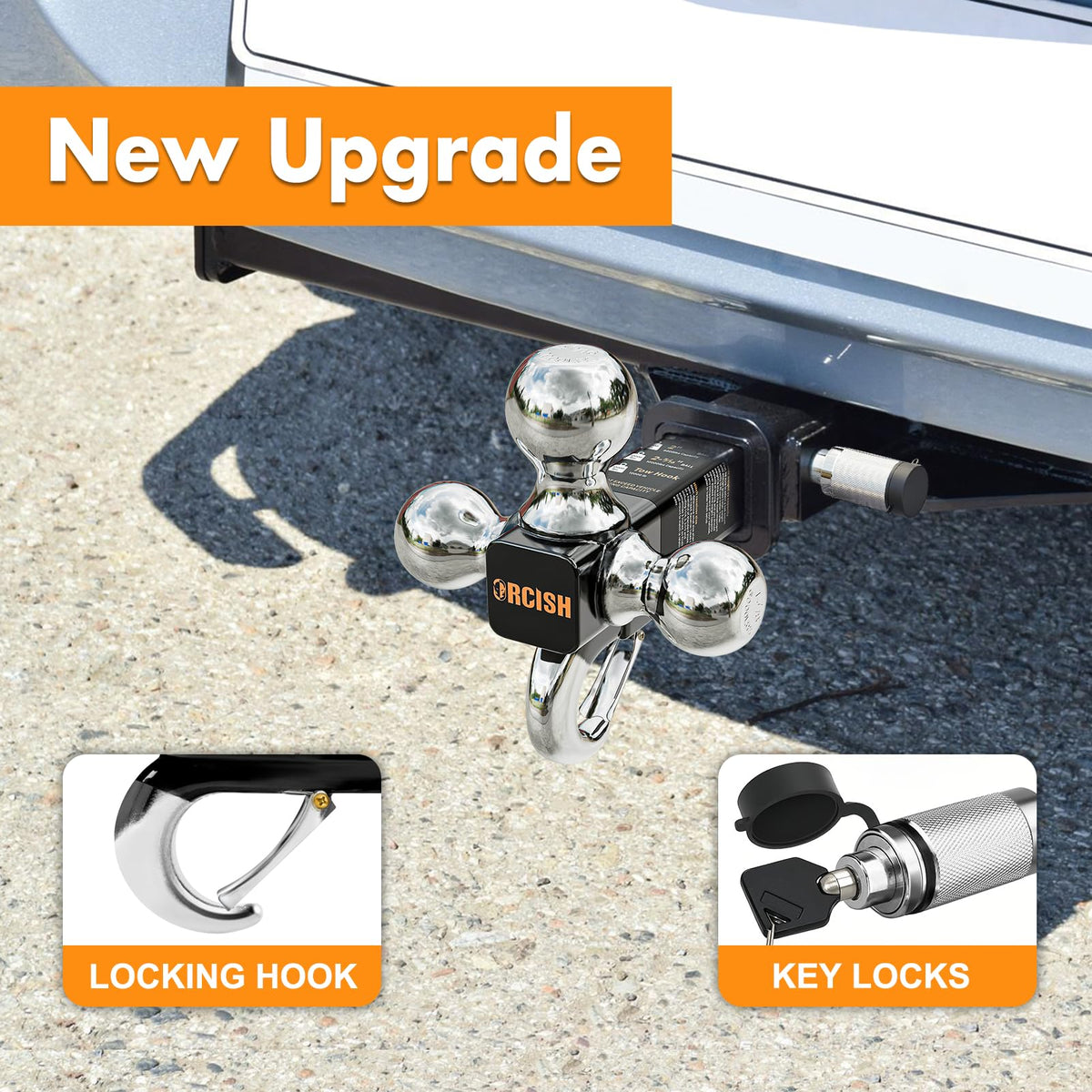 ORCISH chrome tow hook detail showing heavy-duty 10,000 lb capacity