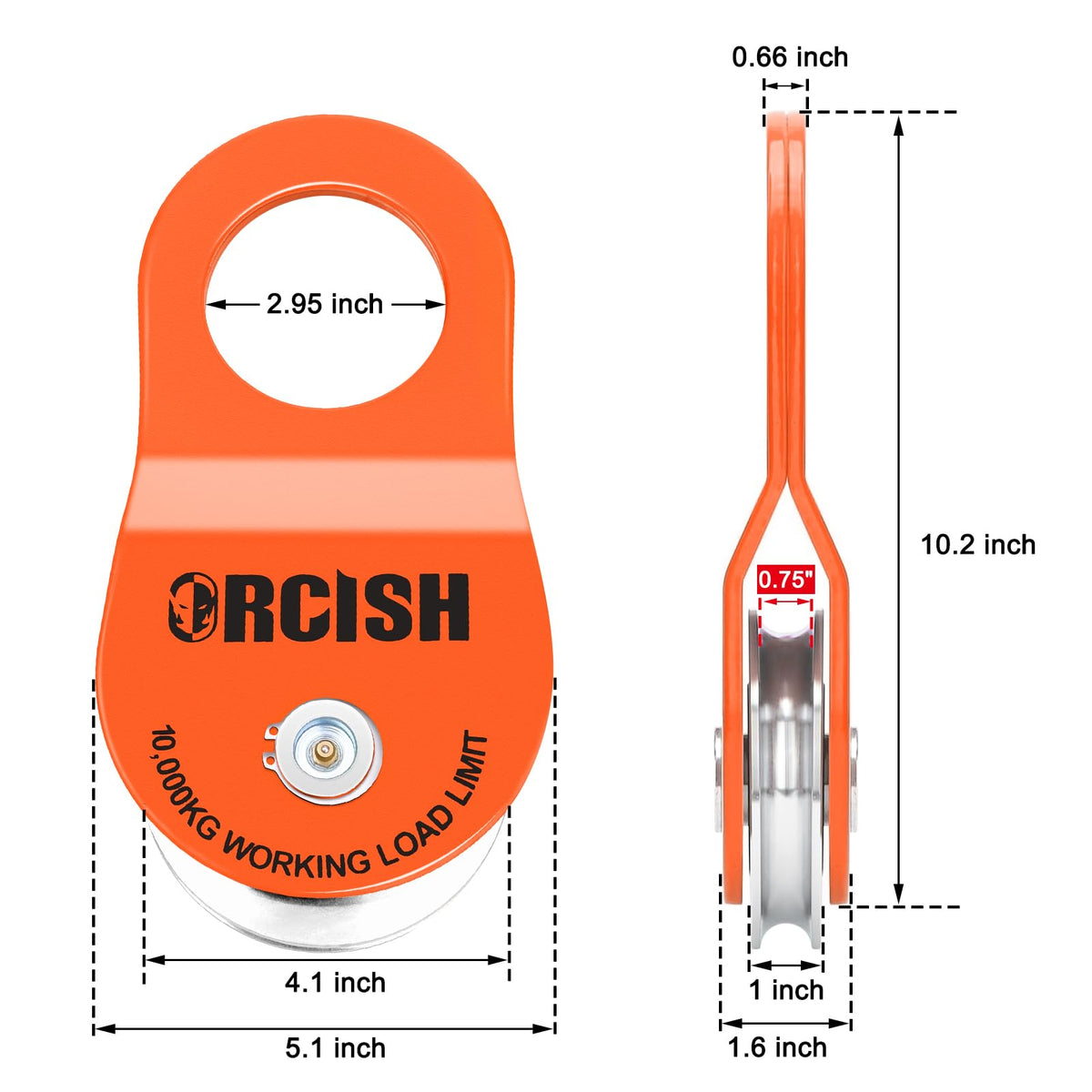 ORCISH close sheave detail showing smooth wheel and reduced rope wear benefit